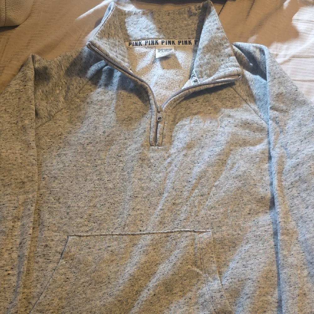 PINK Victoria's Secret Women's Quarter Zip-Up Sweater in Gray